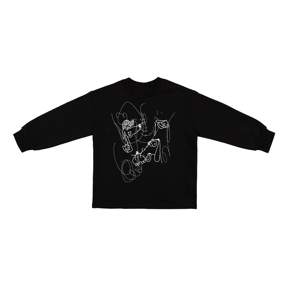 [패밀리룩] &#039;강아지 드로잉&#039; 슬리브 티셔츠 : 블랙